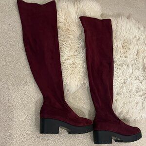 Burgundy Knee-High Platform Boots | Size 9 | Chunky Lug Sole